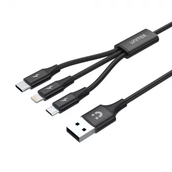 USB laidas Unitek C14049BK – USB-C į Micro-USB B/Lightning, USB 2.0, 1,2 m, juodas