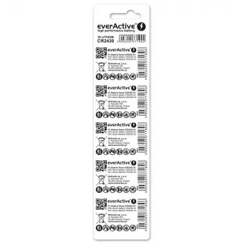 Button elementinė baterija everActive CR2430 ličio 3 V, 24,5 mm × 3 mm, pakuotė po 5 vnt.