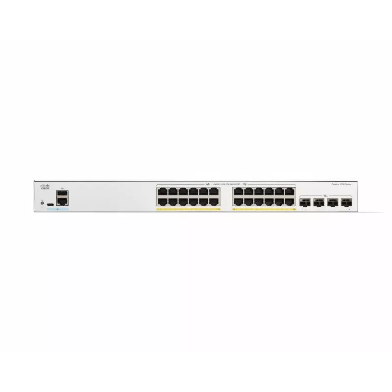Cisco Catalyst 1200-24P-4X išmanusis jungiklis, 24 prievadai GE, PoE, 4x10GE SFP+, ribota viso gyvenimo apsauga (C1200-24P-4X)