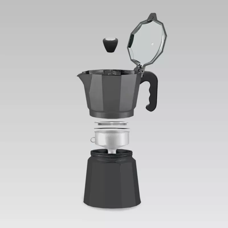 Moka puodas Maestro MR-1666-3-BLACK, rankinis 3 porcijų aliumininis kavos virimo aparatas, 150 ml, juodas