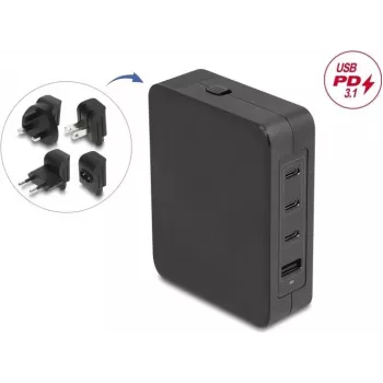 Maitinimo adapteris DELOCK 145W su 3×USB-C ir 1×USB-A