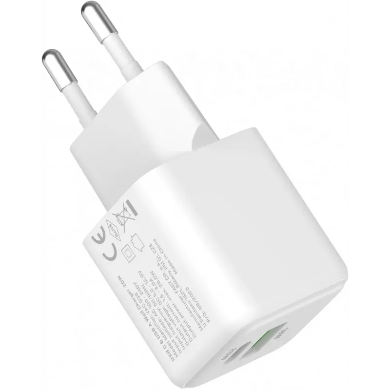 Sieninis USB-C / USB-A įkroviklis YENKEE YAC G38 20W 3A Power Delivery