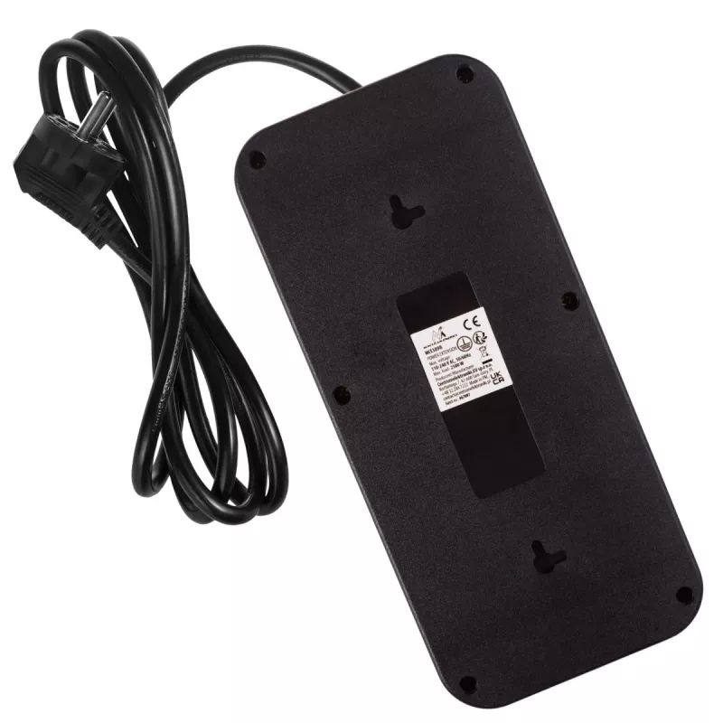 Maitinimo blokas MACLEAN MCE389 B — 6 lizdai, 4×USB-A + 1×USB-C, 110–240V, 2.1A, 2500W, 1.5 m laidas, juodas