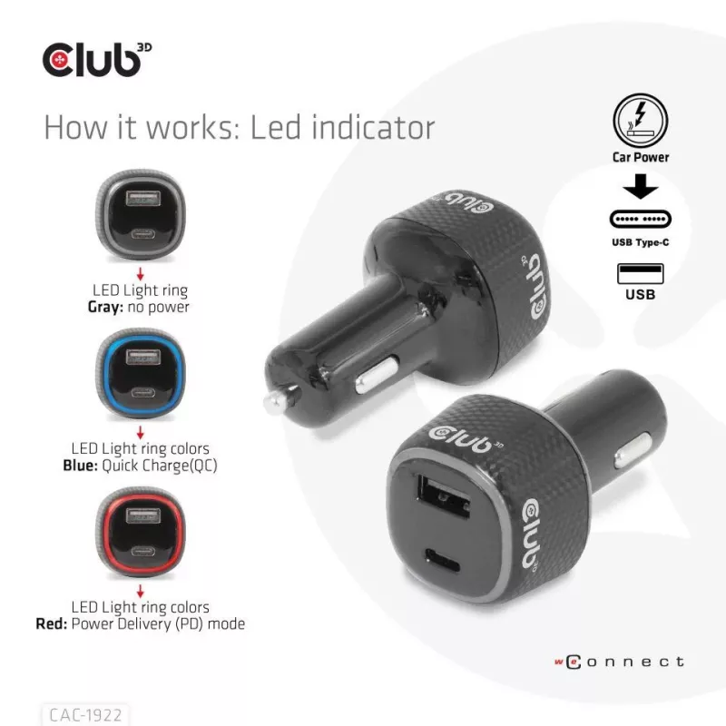 CLUB3D automobilinis nešiojamojo kompiuterio įkroviklis 63 W, cigarečių degtukas, 24 V, juodas