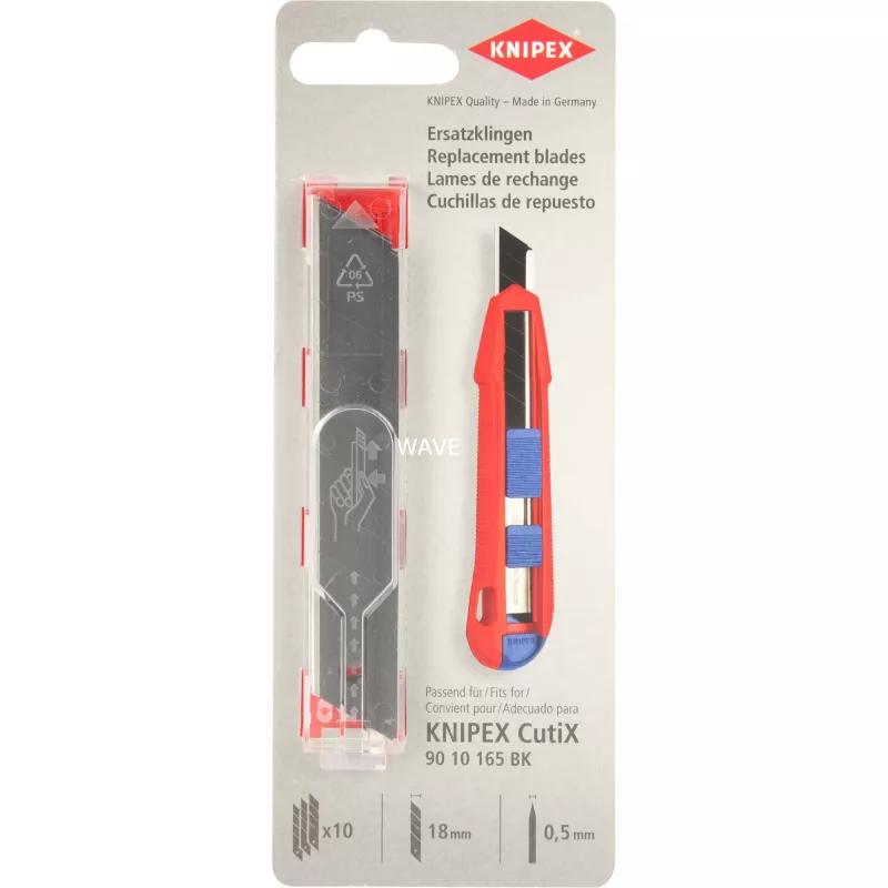 Geležtės 18mm peiliui CutiX 90 10 165 BK (10 vnt.) 90 10 165 E02 Knipex