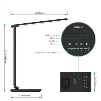 LED stalinė lempa Aukey LT-T10 12W 3000–6500K reguliuojama spalvos temperatūra, juoda