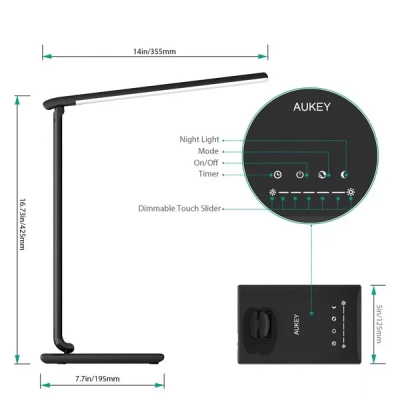 LED stalinė lempa Aukey LT-T10 12W 3000–6500K reguliuojama spalvos temperatūra, juoda
