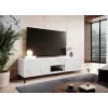 Spintelė TV Cama Meble MARMO 2D1S1K, 195x40x47,5 cm, balta matinė/marmuras baltas viršus