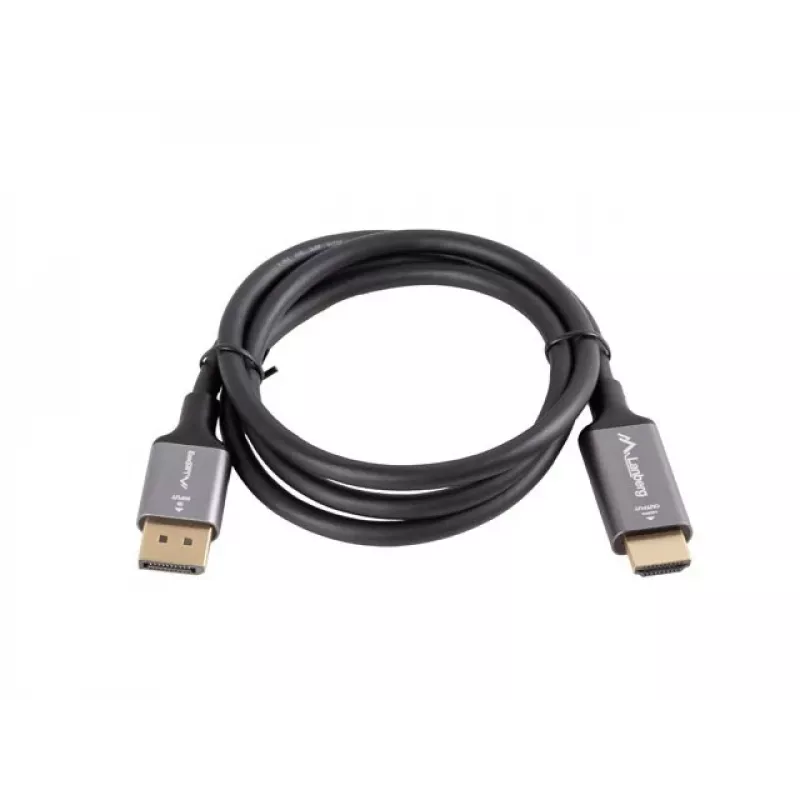 LANBERG DisplayPort (vyriškas) – HDMI (vyriškas) kabelis 1 m, 4K, juodas ir sidabrinis
