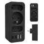 Maitinimo skirstytuvas MACLEAN MCE248 F/B – 3 AC lizdai (1x16A, 2x6A) ir 4 USB prievadai (2xUSB‑A, 2xUSB‑C PD 20W), EU kištukas, juodas