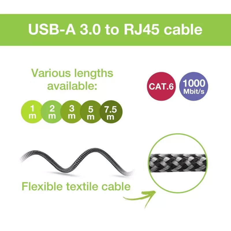Techly ICOC U3A-RJ45-010 USB-A – Gigabit Ethernet tinklo adapterio kabelis, 1 m, juodas/sidabrinis