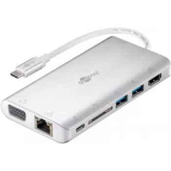 Goobay 49850 Docking stotelė ir prievadų replikatorius, laidinis, USB 3.2 Gen 1 (3.1 Gen 1) Type-C, sidabrinė - balta (49850)