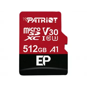 PATRIOT EP 512GB MicroSDXC atminties kortelė UHS-I U3 V30 A1, 90 MB/s skaitymas, su adapteriu