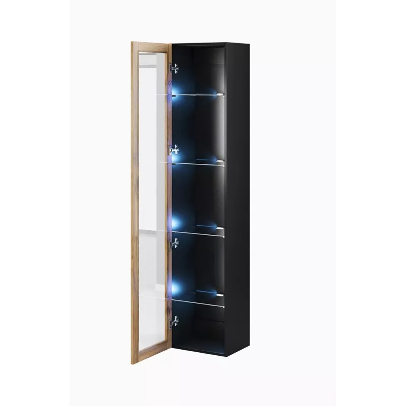 Vitrina sieninė Cama Meble VIGO 180 1800×400×300 mm juoda/wotan ąžuolas