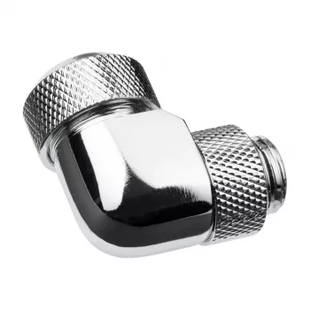 Alphacool Eiszapfen 13mm kieto vamzdelio įsukama 90° suktuvo jungtis G1/4 - kampinė užspaudžiamoji jungtis skysčio aušinimo sistemai - chromas