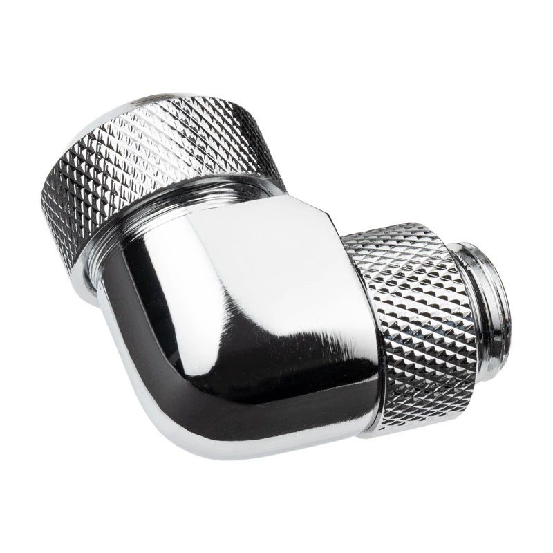 Alphacool Eiszapfen 13mm kieto vamzdelio įsukama 90° suktuvo jungtis G1/4 - kampinė užspaudžiamoji jungtis skysčio aušinimo sistemai - chromas