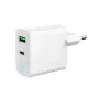 Sieninis maitinimo adapteris 220V GEMBIRD, universalus, 1× USB Type-C PD 20W, 1× USB-A 3.0 QC 18W, LED indikatorius, baltas