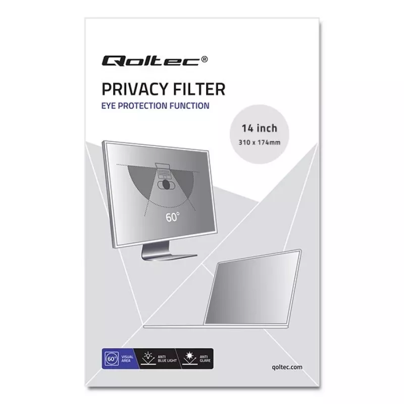 Qoltec 51051 BDAR privatumo filtras nešiojamajam kompiuteriui, 14 colių, 16:9