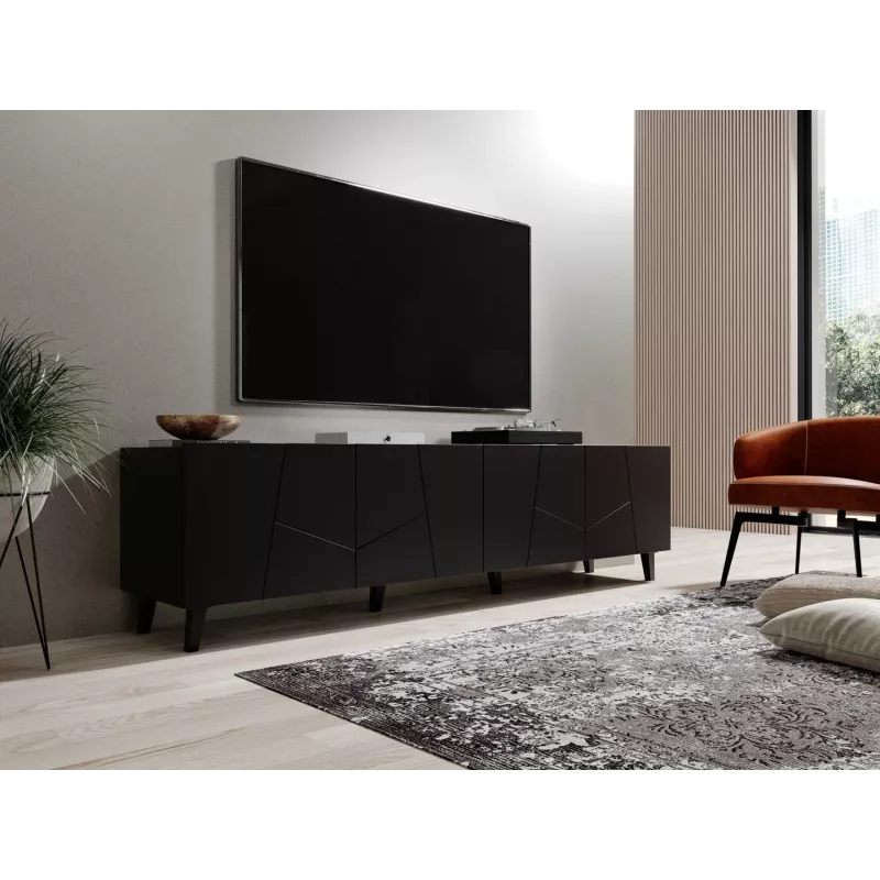TV spintelė Cama Meble ETNA 200 x 42 x 52 cm, juoda matinė, medžio drožlių plokštės viršus
