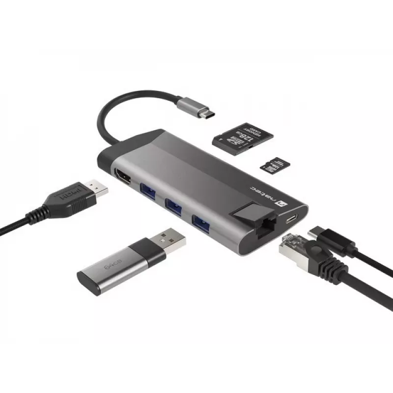 NATEC Fowler Plus USB Type-C juodai pilkas MicroSD SD centras