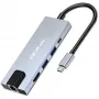USB-C stotelė QOLTEC 53795 5‑in‑1 su 100W PD, 2×USB-A, HDMI 4K, RJ45