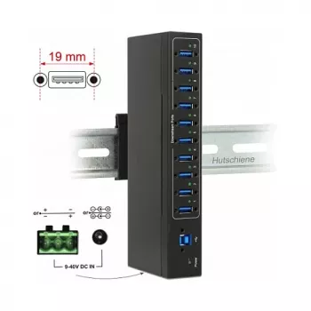 USB mazgas DeLOCK 63919, 10 prievadų, USB 3.2 Gen 1, metalinis korpusas