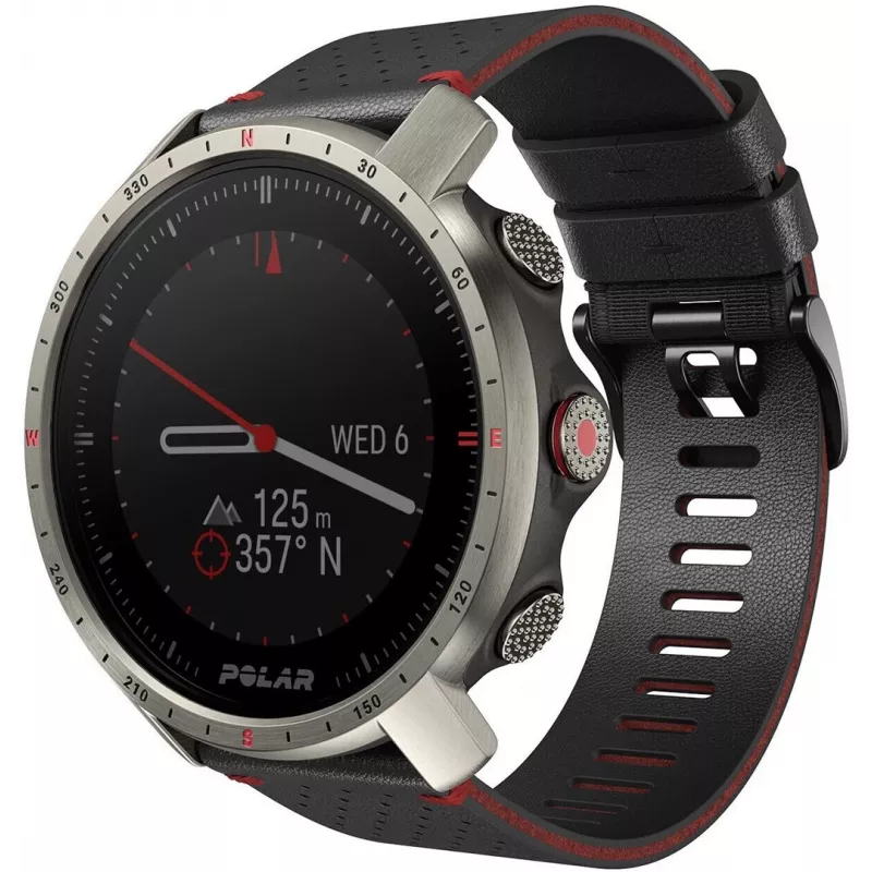 Polar Grit X Pro – Titanium – sportinis laikrodis su perforuotu odiniu dirželiu, pilkas, dirželio dydis M/L, ekranas 3 cm (1,2 colio), Bluetooth, 41 g (90085777)