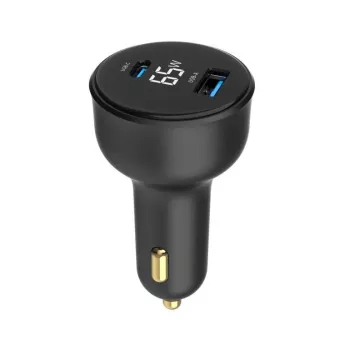 Automobilinis USB įkroviklis 2 prievadai / TA-UC-AC2PD30LCD-CAR01 GEMBIRD