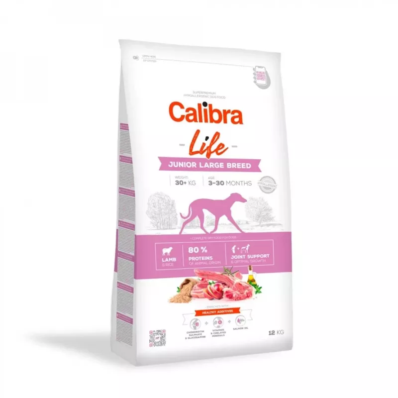 Calibra Dog Life Junior sausas maistas stambių veislių šunims su ėriena, 12 kg
