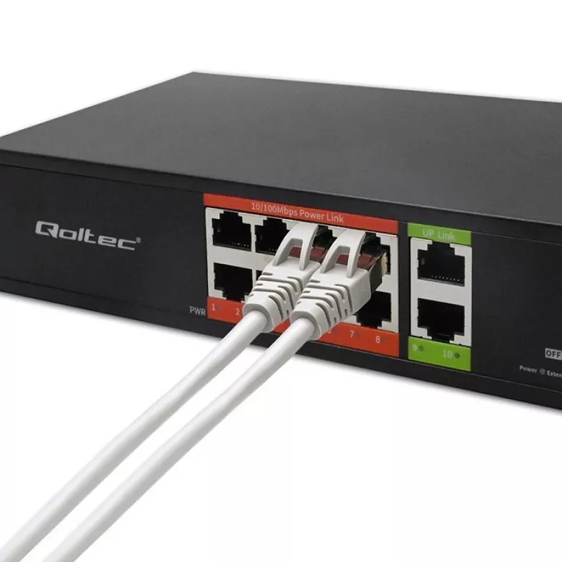 Tinklo jungiklis QOLTEC FAST Ethernet PoE 8xRJ45 su 2xRJ45 uplink (52290)