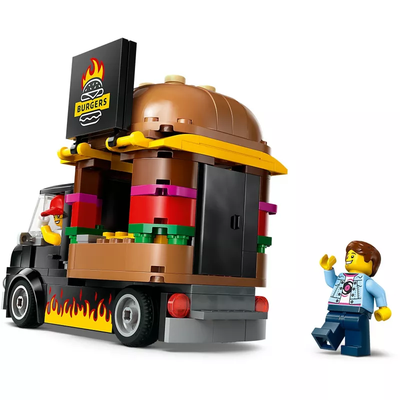 LEGO City Burger Van Maistas Automobilyje Statybos Rinkinys 5+ Metų Vaikams ir Mergaitėms Žaislinis Maisto Sunkvežimis Virtuvės Žaidimų Rinkinys su Pardavėjo Minifigūra ir Aksesuarais