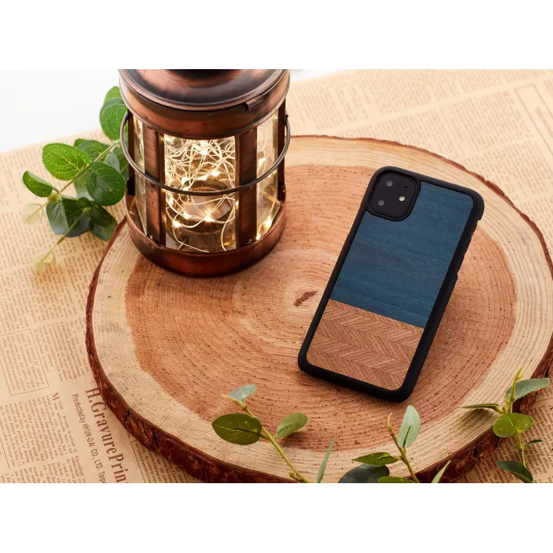 Apsauginis dėklas iPhone 11 man and wood denim black, natūrali mediena ir polikarbonatas