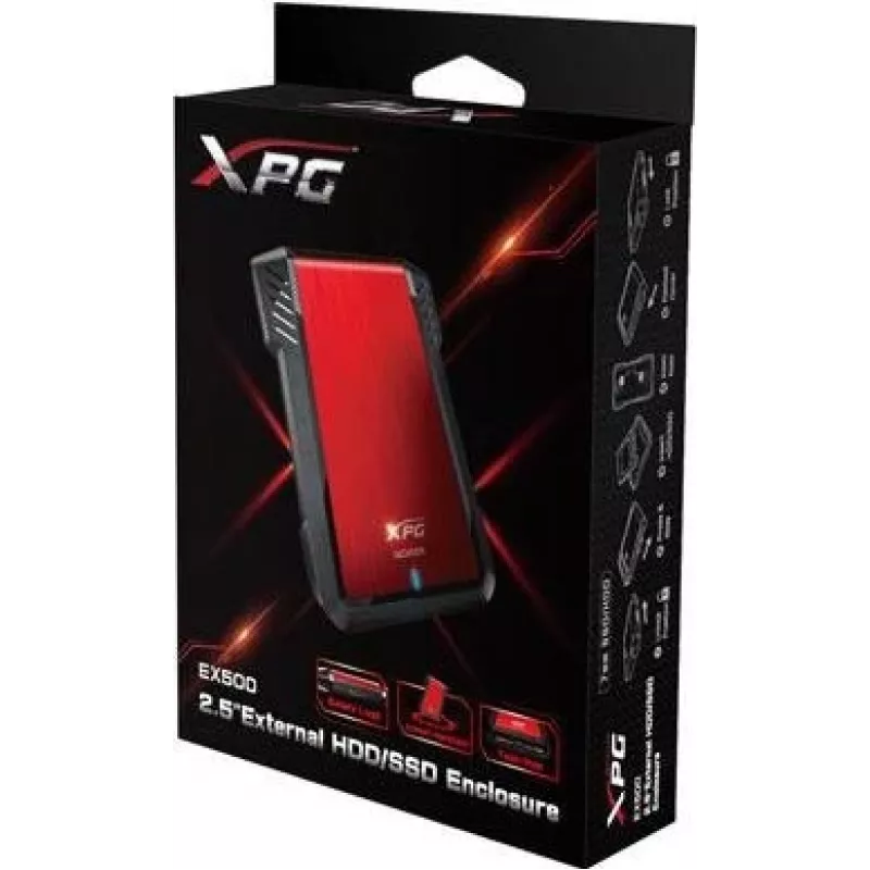 ADATA EX500 išorinis HDD/SSD korpusas juodas, raudonas 2.5 colio