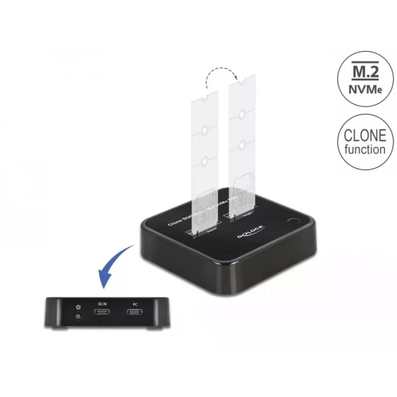DeLOCK M.2 Docking Station 2 x M.2 NVMe PCIe SSD su klonavimo funkcija