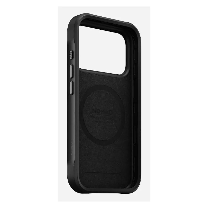 Nomad Rugged Leather Case Apple iPhone 17 Pro, oda/TPU/PC/aliuminis, tinka 16 cm (6,3 col.) ekranams, juoda