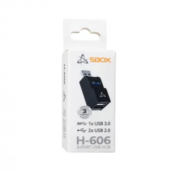 USB šakotuvas SBOX H-606 — 3 prievadai USB-A (1x USB 3.0, 2x USB 2.0)