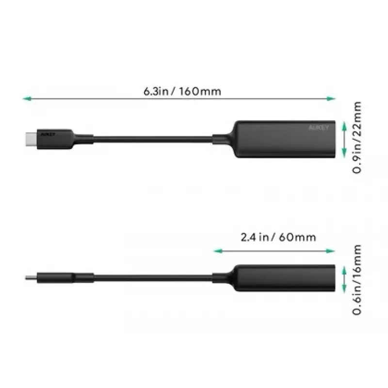 Aukey CB-A30 USB-C į Gigabit RJ45 eterneto adapteris 10/100/1000 Mbps, USB 3.0, aliuminis, LED indikatoriai