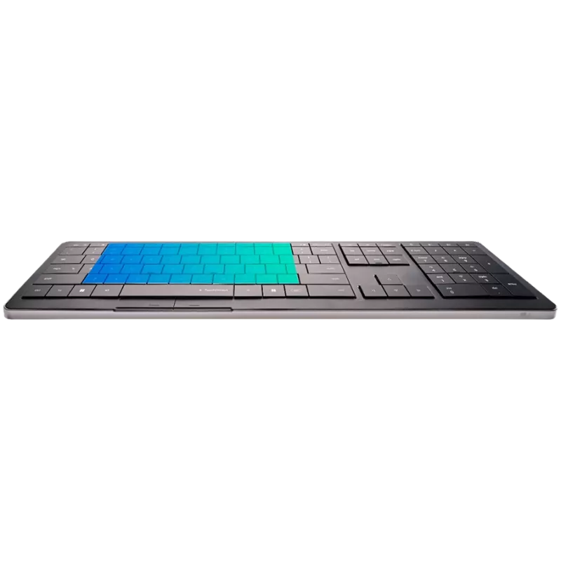 Belaidė klaviatūra CLEVETURA CLVX 1 Touch-On-Keys AI, ANSI US Windows išdėstymas, žirkliniai jungikliai, aliumininis korpusas, interaktyvus RGB