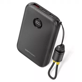 Power bank Vention FKAB0-C 10000 mAh, 2× USB-C + 1× USB-A, 22,5 W, juoda