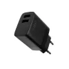 Fiksuotas dviejų prievadų kelioninis USB įkroviklis FIXC17N-2U-BK, 17W, nešiojamas USB maitinimo adapteris, juodas
