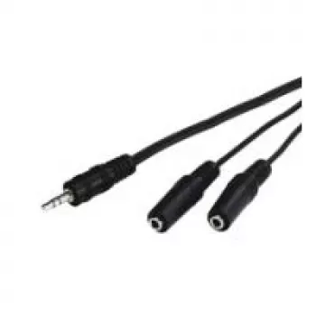 Wentronic Goobay adapterinis kabelis 3,5 mm lizdas, juodas, 0,2 m - 3,5 mm kištukas (3 kontaktai, stereo) > 2x 3,5 mm lizdas (2 kontaktai, mono) (50465)