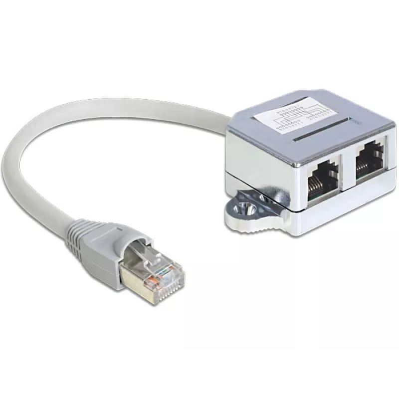 Delock 65441 RJ45 prievadų dubliuoklis, 1x RJ45 (K) į 2x RJ45 (L), Ethernet 100Base-TX + ISDN skirstytuvas, 0,15 m