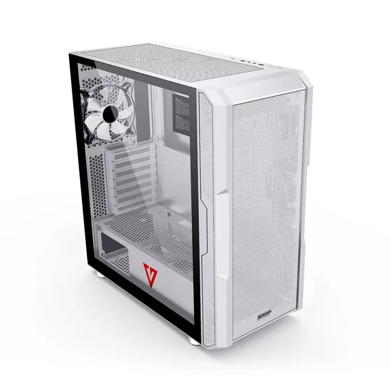 PC korpusas MODECOM AMIRANI ARGB Midi Tower Baltas — ATX/ITX, 35 cm GPU, 16,5 cm aušintuvas, 2x200 mm ventiliatoriai