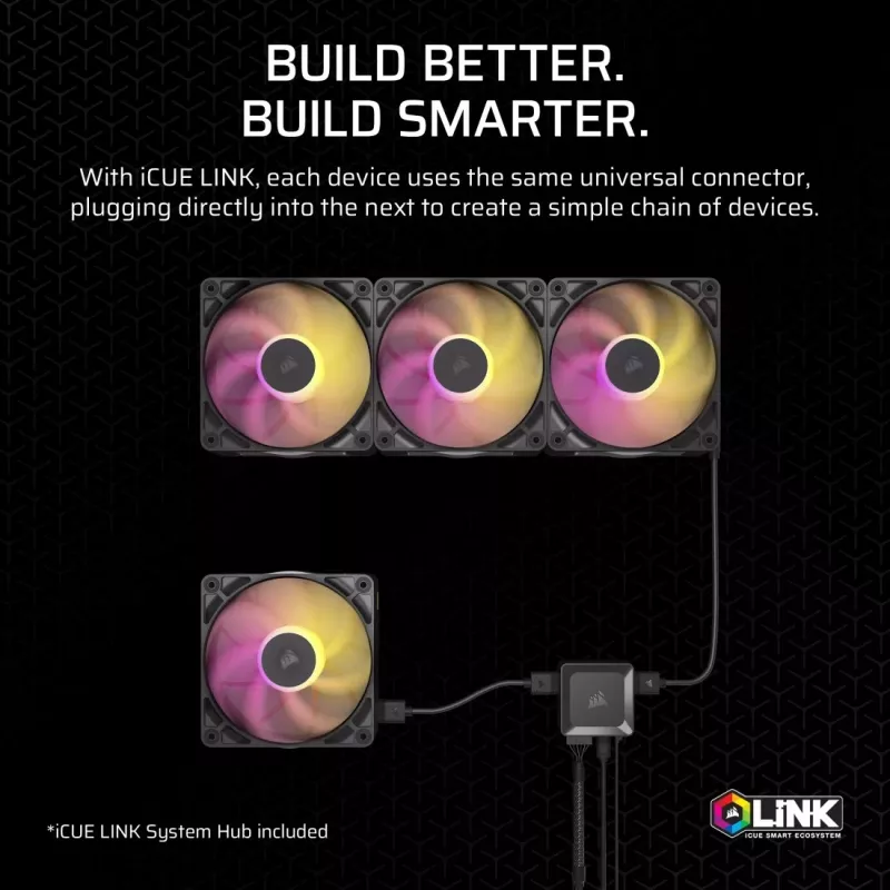 Corsair iCUE LINK RX120 MAX ARGB 120 mm korpuso ventiliatoriai 3 vnt. komplektas juodi