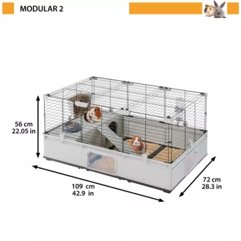 Narvas FERPLAST Modular 2 triušiams ir jūrų kiaulytėms 109x72x56 cm, metalinis, pilkas, tarpai tarp strypų 23 mm