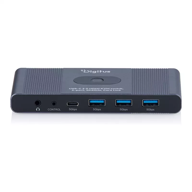 KVM jungiklis DIGITUS USB-C 3.0 HDMI 2 prievadai 4K60Hz, USB-C/USB-A, aliuminis, 135×60×30 mm