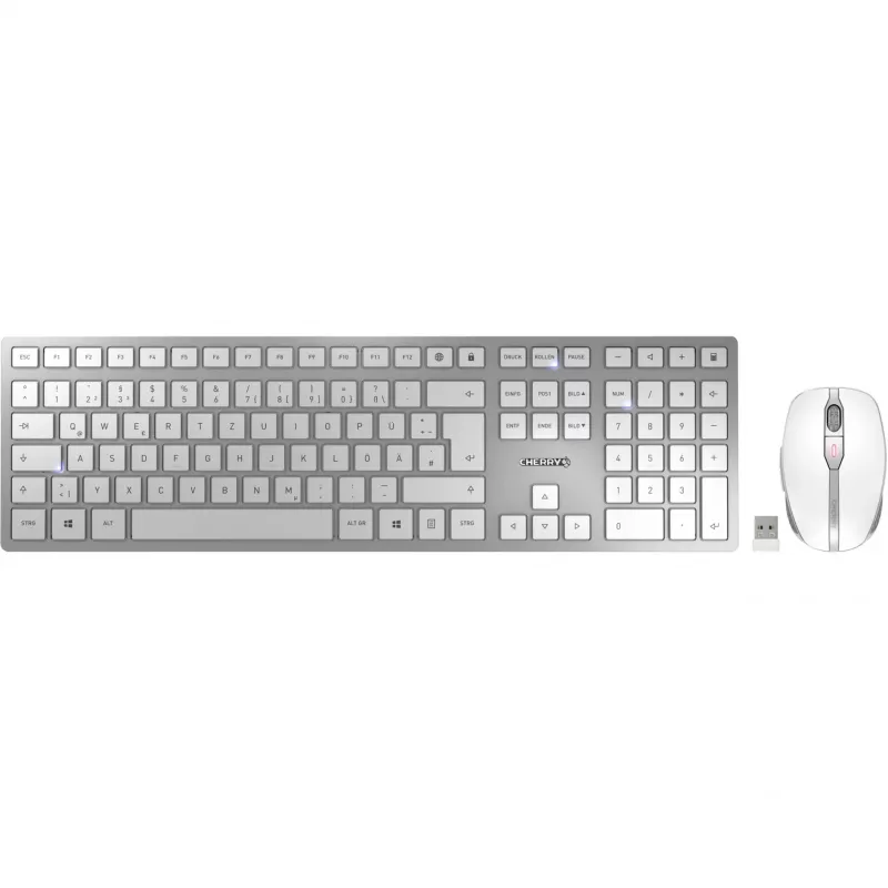 CHERRY DW 9100 SLIM belaidis klaviatūros ir pelės rinkinys RF Wireless + Bluetooth QWERTZ vokiškas sidabrinis