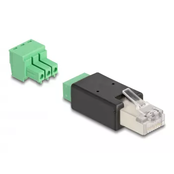DeLOCK 66607 lyties keitiklis RJ45 į 3 kontaktų gnybtų bloką, juoda/žalia