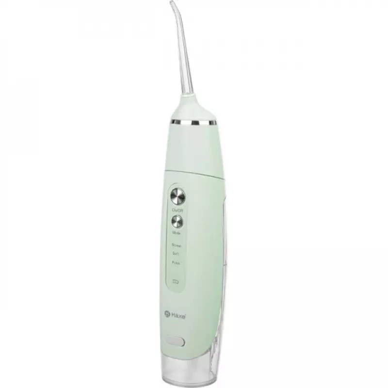 Belaidis oralinis irigatorius Haxe RUBIS HX 716 — vandens slėgis 30–90 psi, 3 galios lygiai, 0,165 L talpa, 4 antgaliai, žalia spalva