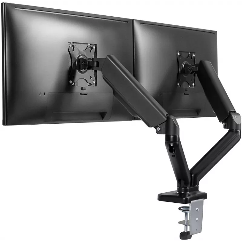 Goobay Desk Mount | Dvigubas monitoriaus laikiklis su dujine spyruokle | Sukiojamas, Pakreipiamas, Sukamas | 17-32 col. | Maks. svoris 9 kg | Juodas